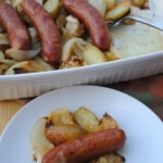 Sausages with potatoes, onions, and cabbage
