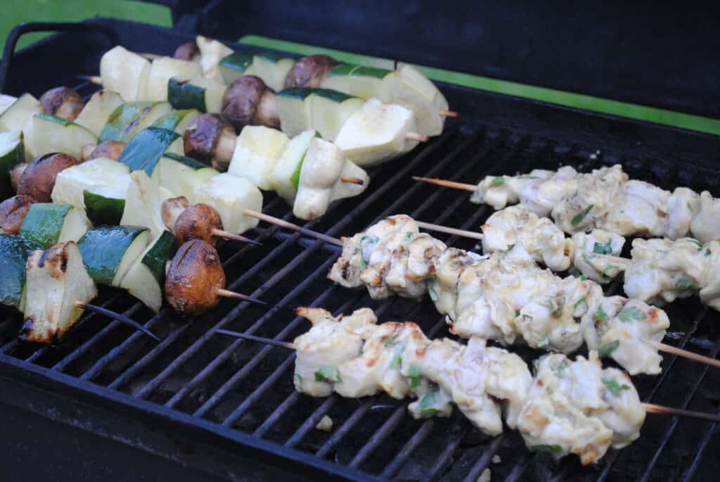 lemon herb chicken kabobs on the grill