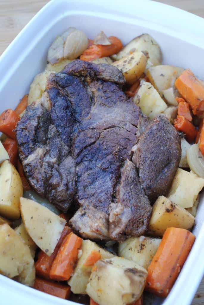 Slow cooker roast, potatoes, and carrots. A classic dinner simplified in the slow cooker.