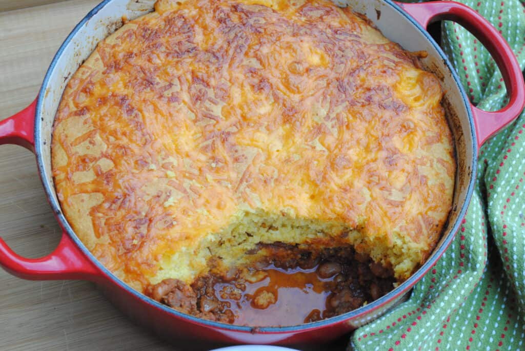 chili with cornbread topping bake