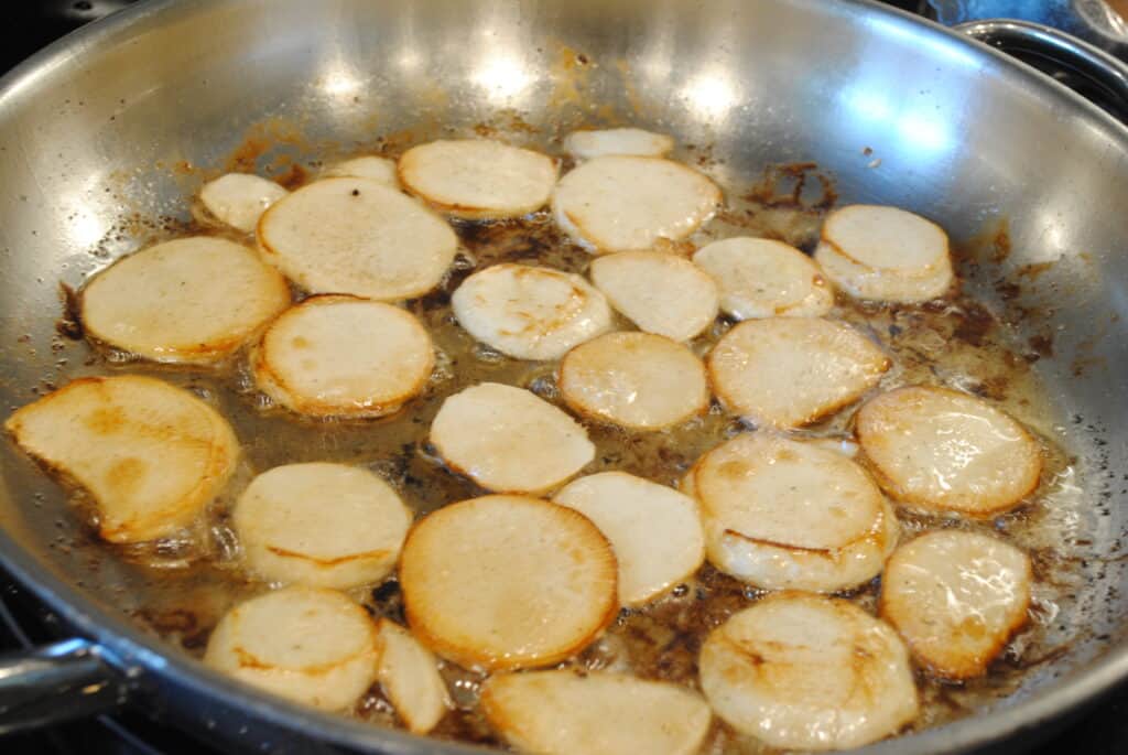 turnips cooking in bacon fat