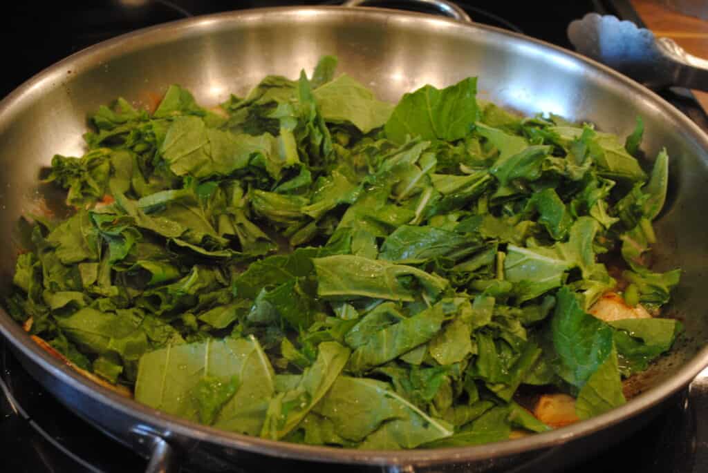 turnip greens in a skillet