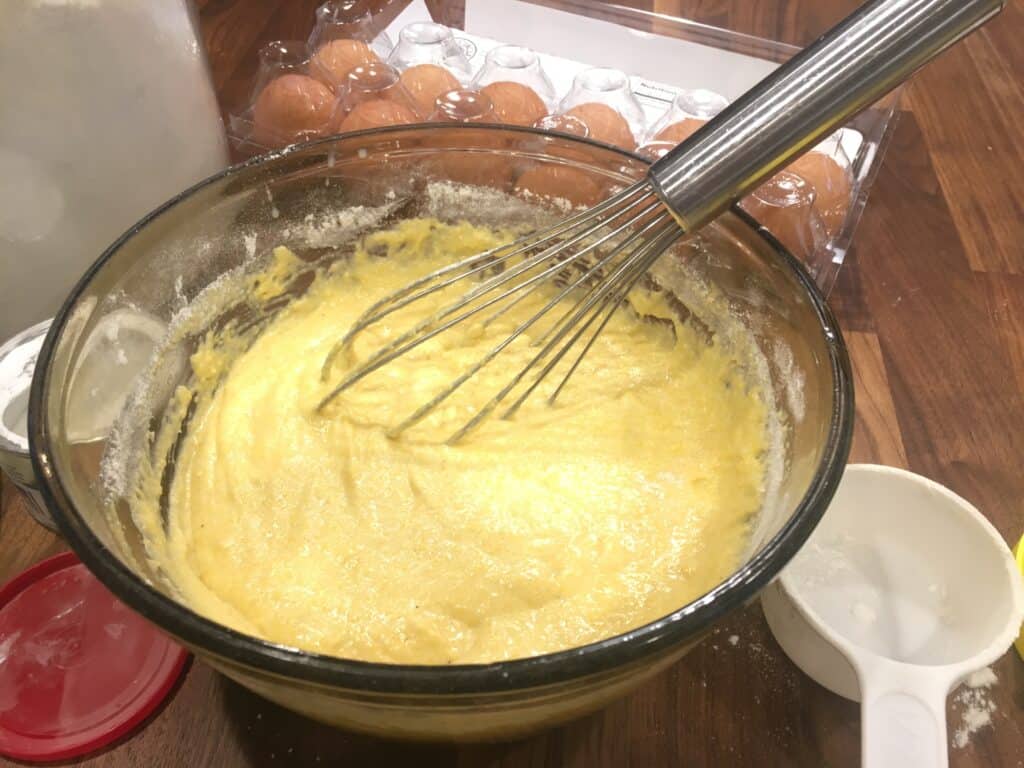 mixing cornbread batter