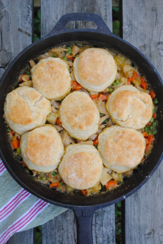 Chicken pot pie with biscuit topping