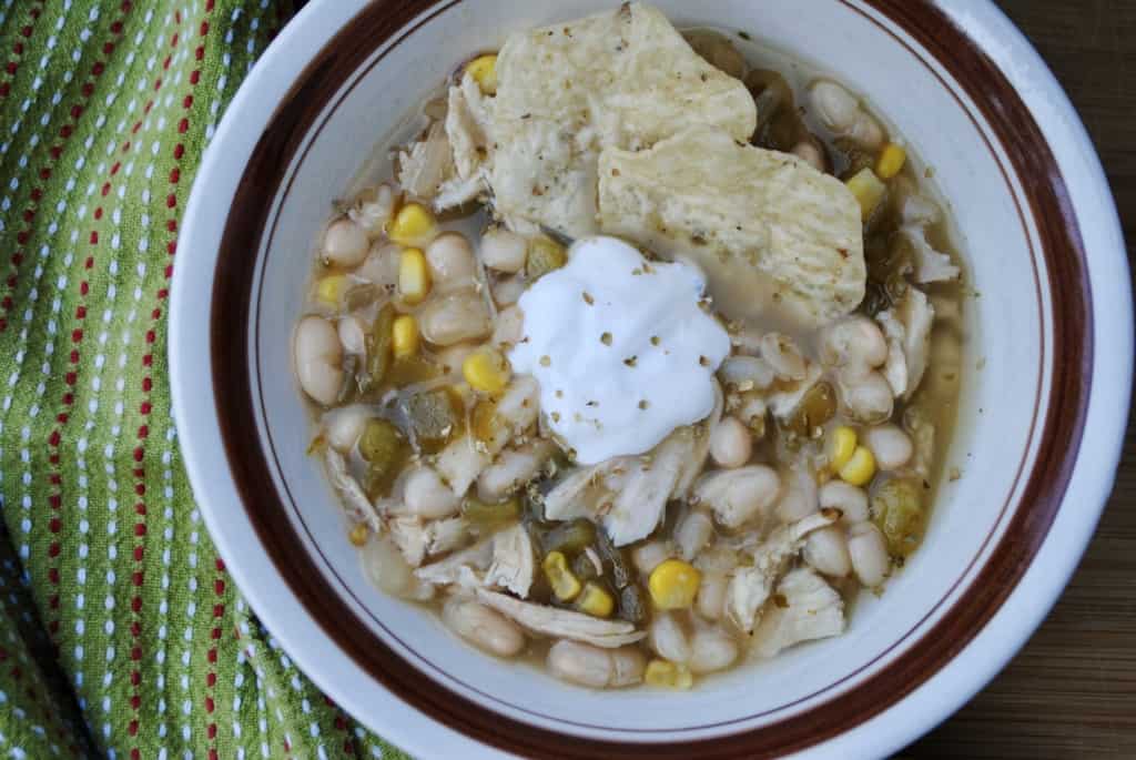 White chili made in the slow cooker with dried beans