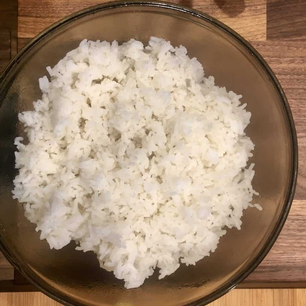 leftover rice in a bowl