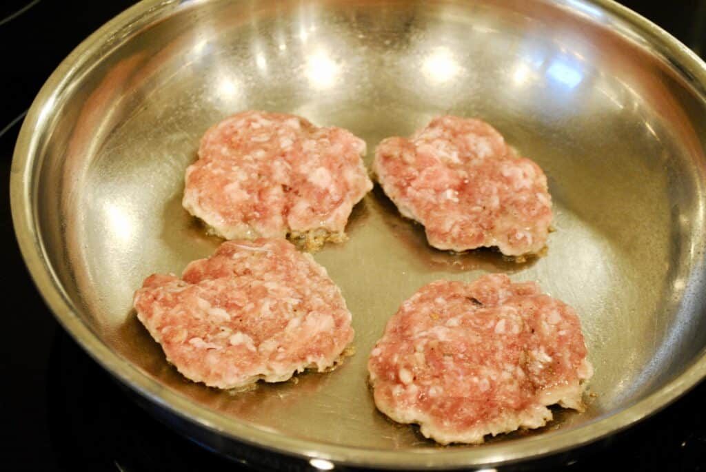 homemade sausage patties in a skillet