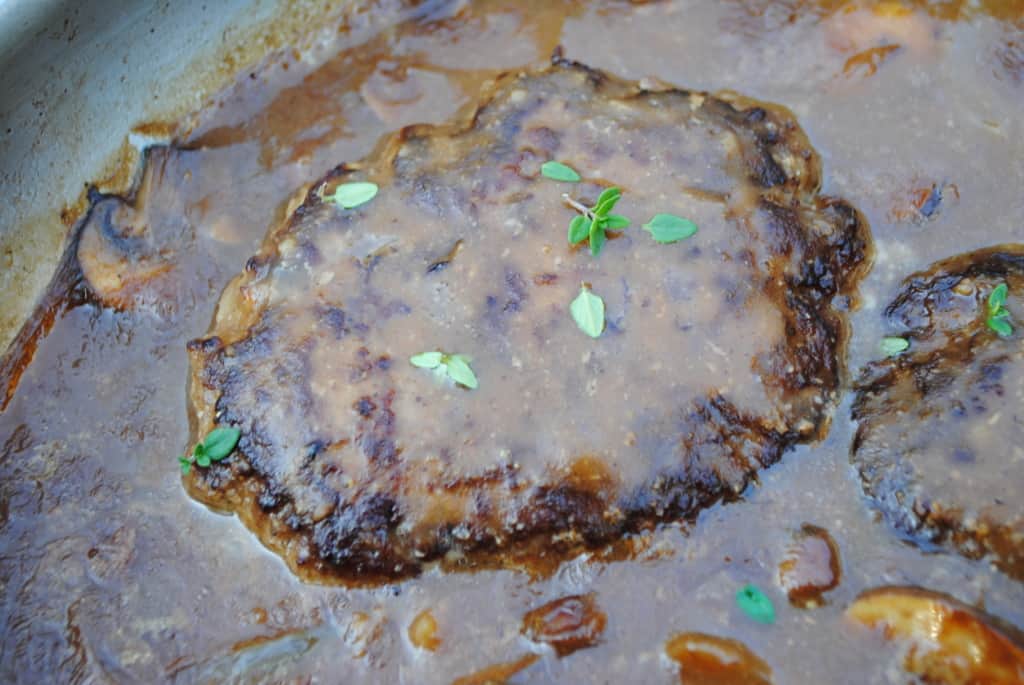 Salisbury steak in a skillet