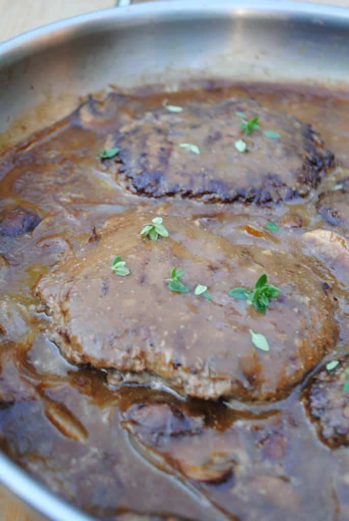Old fashioned Salisbury steak in a skillet