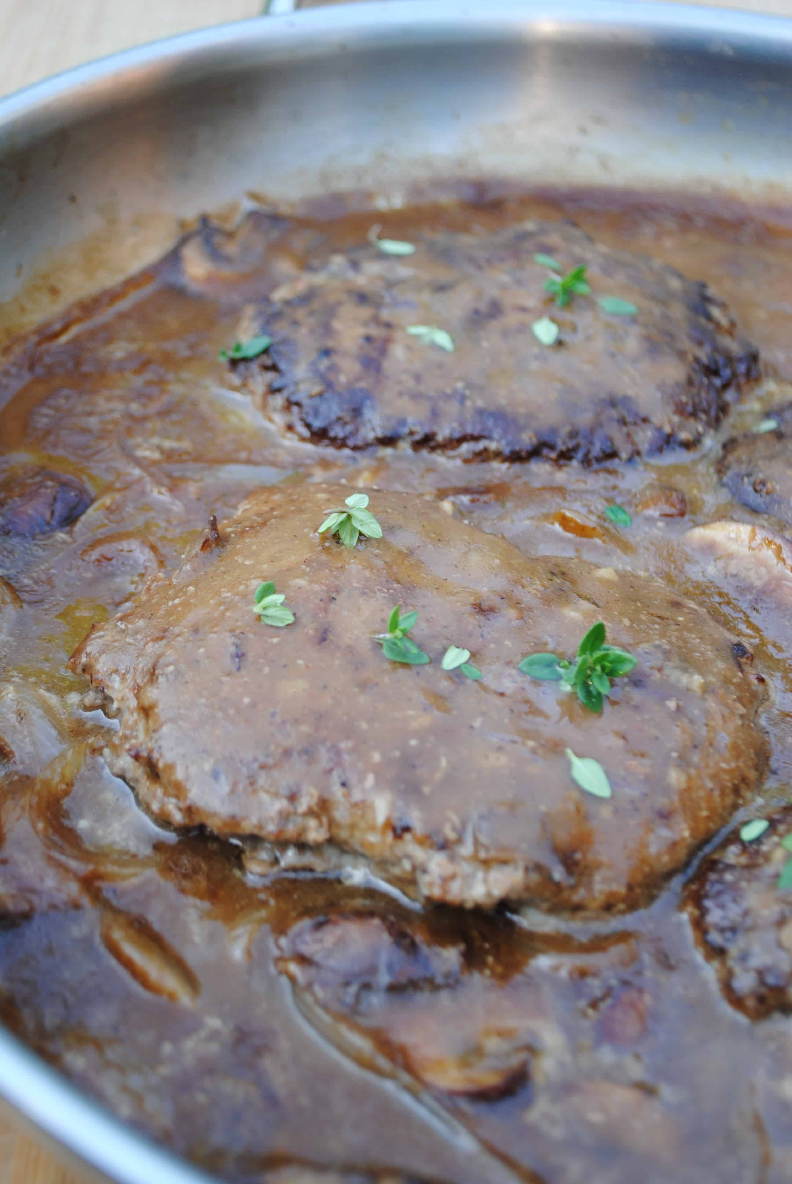 Salisbury steak in a skillet