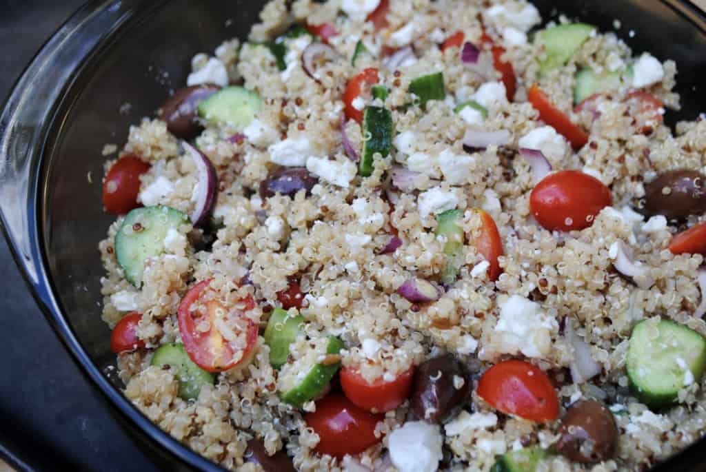 Greek quinoa salad in a bowl