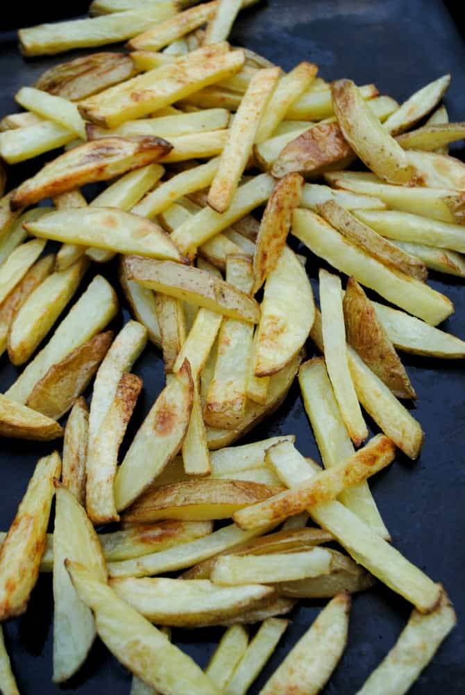 oven fries on a baking sheet