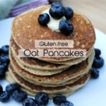 oat pancake topped with blueberries
