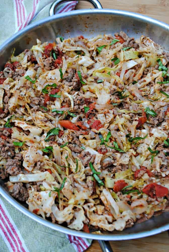 Italian ground beef and cabbage skillet. A frugal, healthy skillet meal.