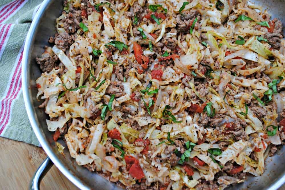 Italian ground beef and cabbage skillet.  It's a simple and easy healthy one dish dinner.