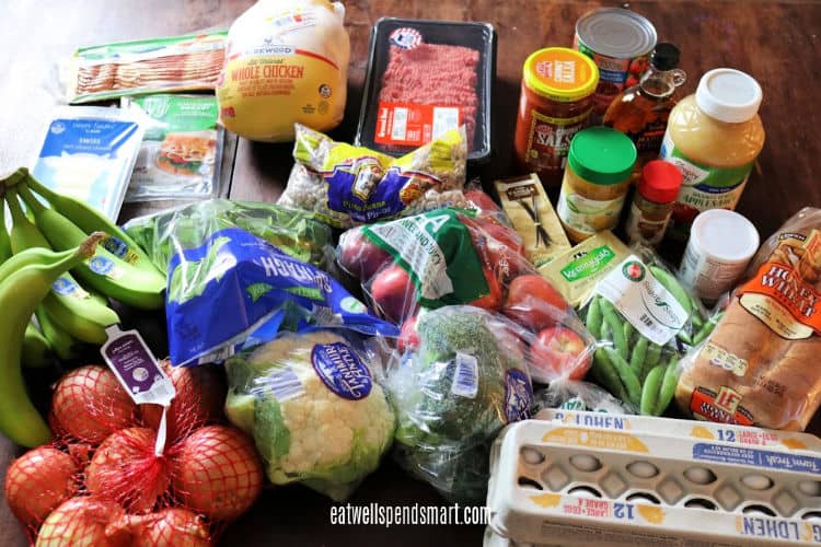 groceries from Aldi on a wood table