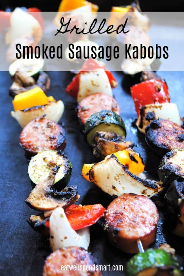 Sausage and vegetable kabobs on the grill
