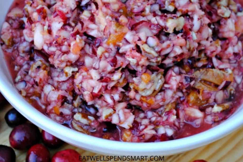 Fresh cranberry salad in a white bowl