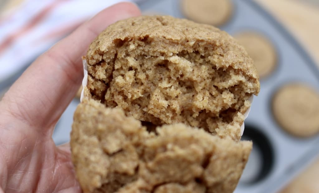 Inside of a broken open oatmeal muffin