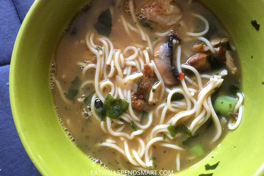 ramen in a green bowl