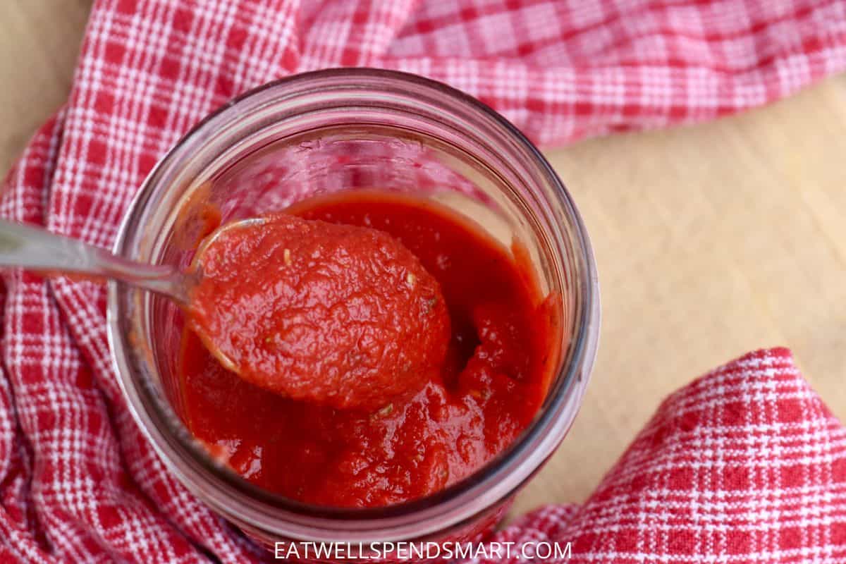 Homemade pizza sauce in a glass jar
