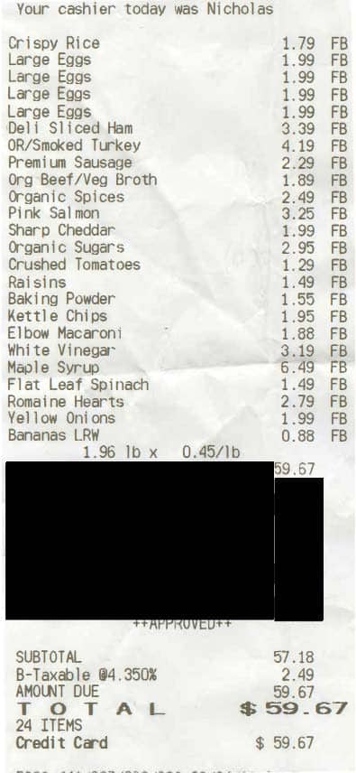 grocery receipt