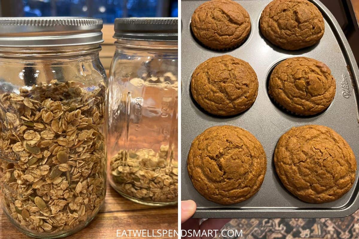 granola and pumpkin muffins