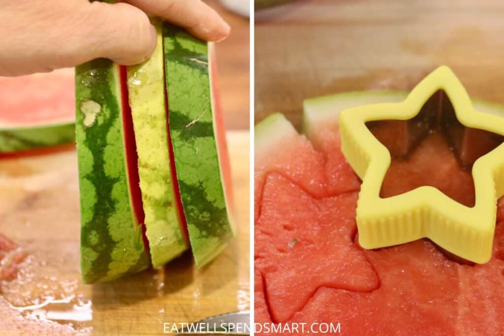 Cutting watermelon with a star shaped cookie cutter